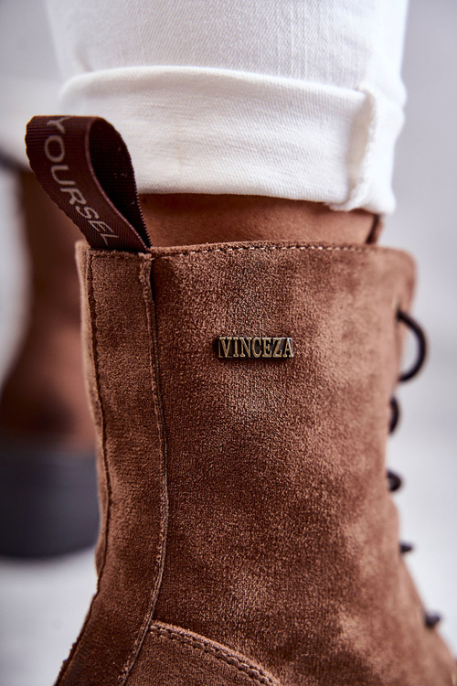 Damskie Ocieplane Botki Na Obcasie Brązowe Grethe