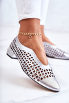 Eleganckie Skórzane Półbuty Ażurowe Srebrne Ismena
