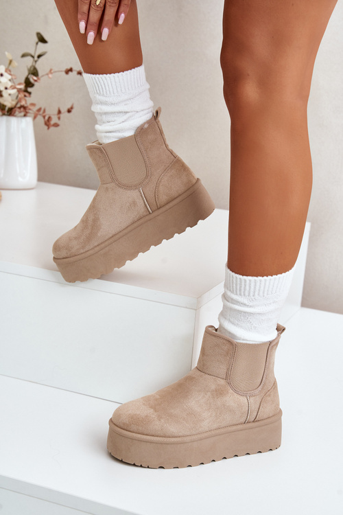 Śniegowce Damskie Na Platformie Z Elastycznymi Wstawkami Jasnobeżowe Rialine