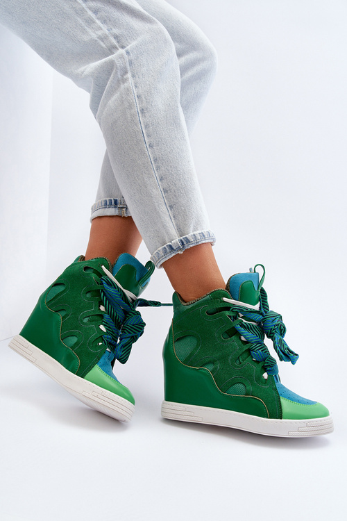 Damskie Sneakersy Na Koturnie Zielone Leoppa