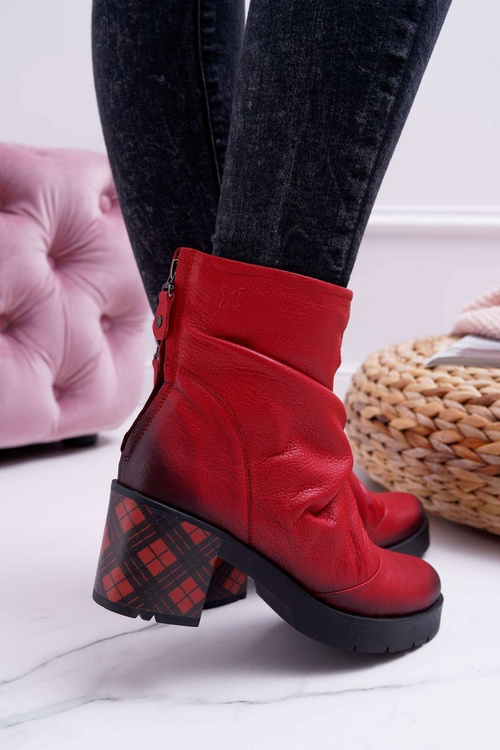 Botki Damskie Skórzane Maciejka Czerwone 04216-08/00-3