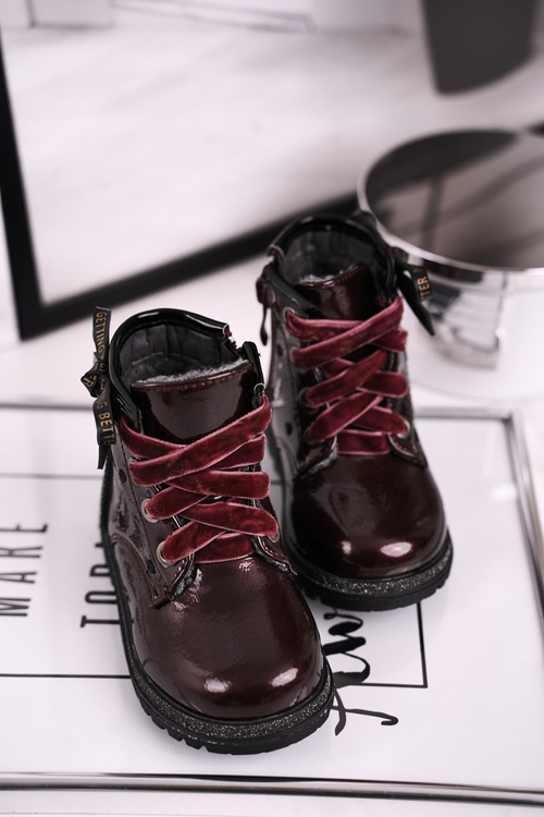 Dziecięce botki lakierowane ocieplane bordowe Essie