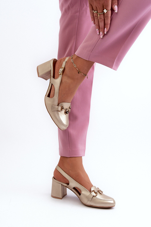 Skórzane Sandały Na Słupku Maciejka 06419-25 Złote