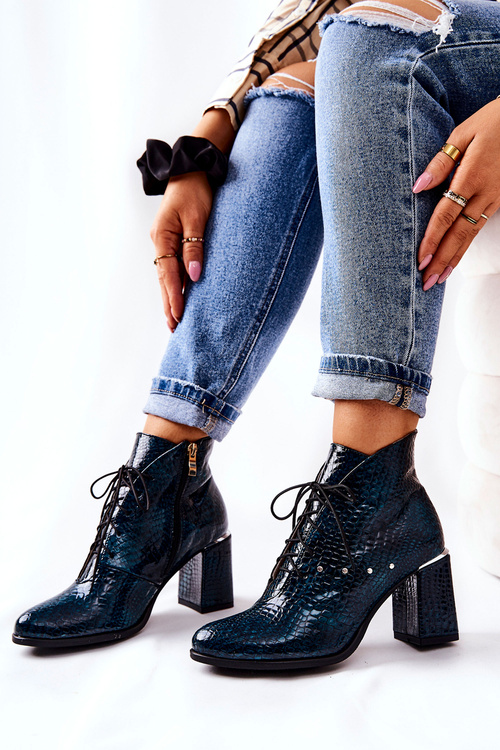 Damskie Skórzane Botki Na Słupku Zielone Neliko