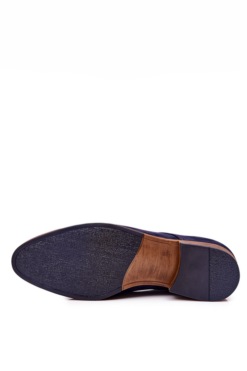 Eleganckie Skórzane Nubuk Półbuty Bednarek 684 Granatowe