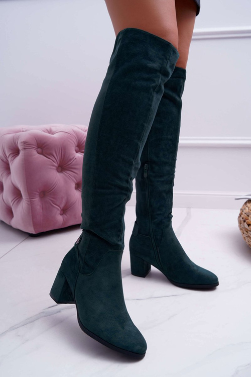 Kozaki Damskie Na Słupku Zamszowe Zielone Torgos