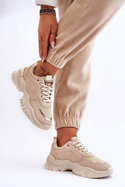 Klasyczne Sportowe Buty Na Platformie Beżowe Need It