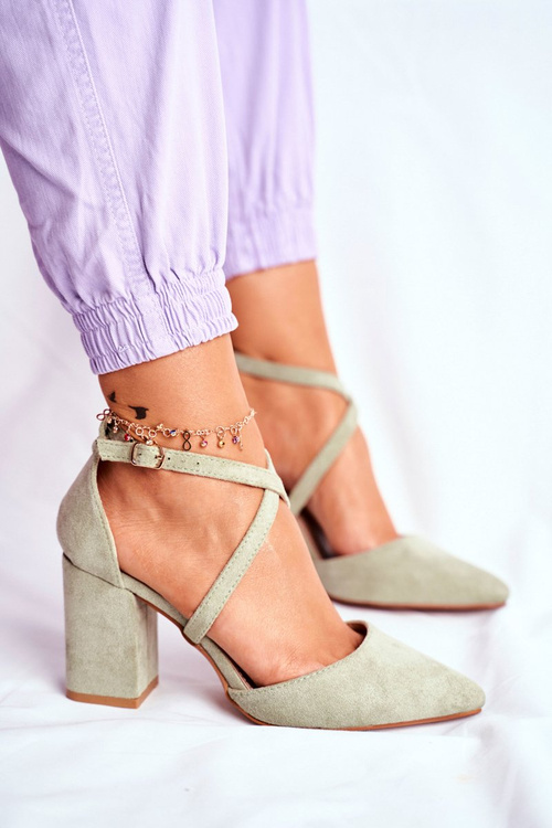 Czółenka Damskie Na Słupku W Szpic Zielone Traffic