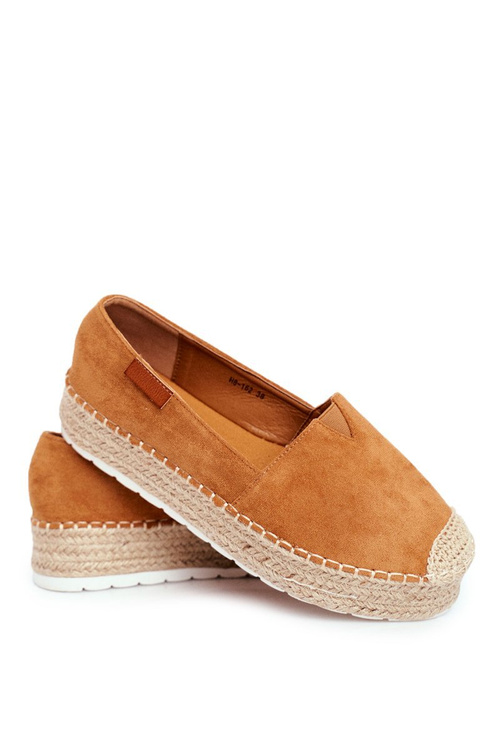 Espadryle Damskie Na Platformie Lniane Camel La Playa