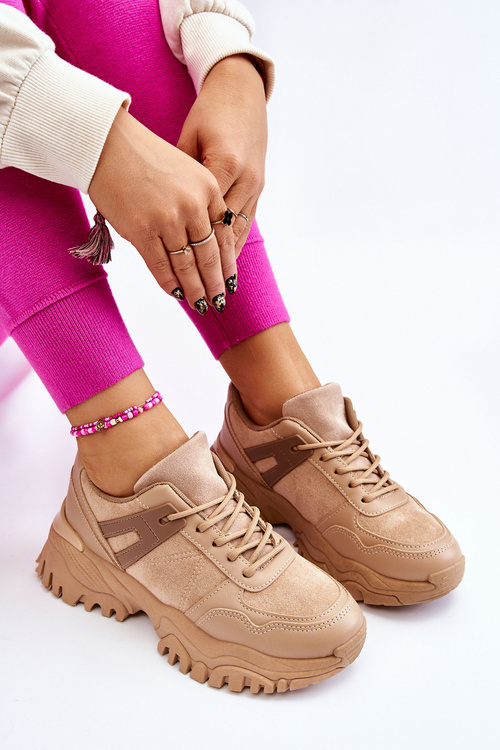 Modne Buty Sportowe Sneakersy Beżowe Frezio
