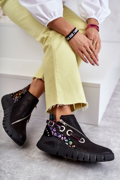 Skórzane Botki Maciejka Z Cętkami 05660-20 Czarne