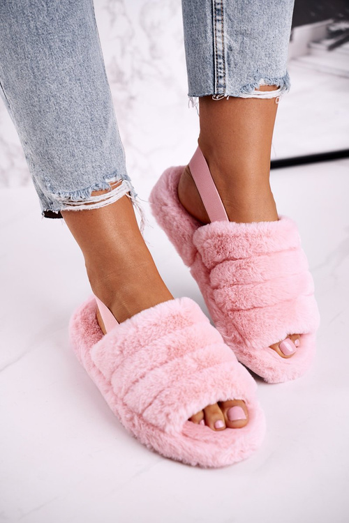 Papcie Damskie na Platformie Futrzane Różowe Snowflake