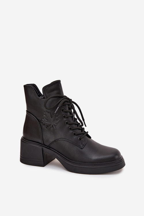 Botki Damskie Skórzane Na Klocku Ocieplane Vinceza 39950 Czarne