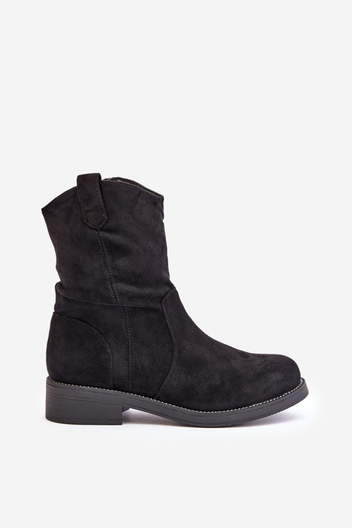 Ocieplane Botki Damskie Z Marszczeniem I Zdobieniem Czarne Etteara