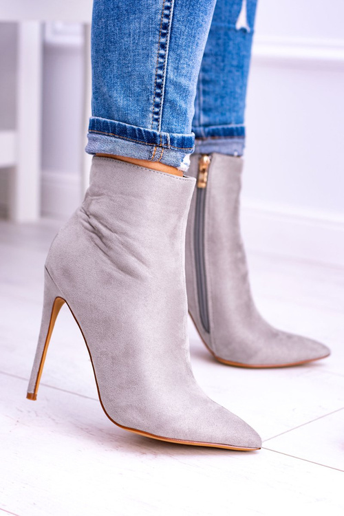 Lu Boo Szare Zamszowe Botki na Szpilce Veneci