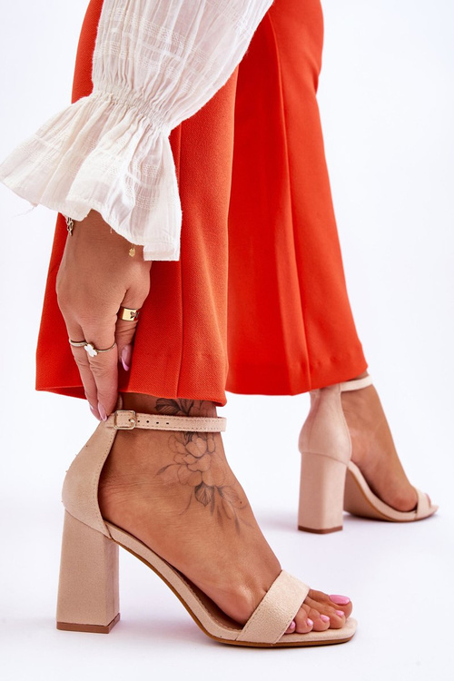 Damskie Sandały Na Stabilnym Słupku Beżowe Lavissa