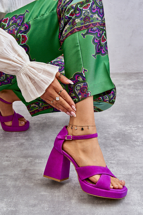 Damskie Zamszowe Sandały Na Obcasie Lewski Shoes 3221 Fuksja