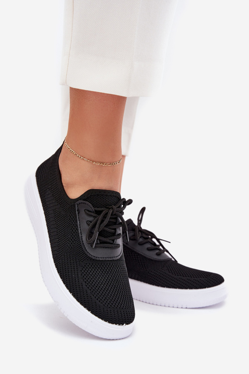 Materiałowe Wsuwane Buty Sportowe Na Platformie Damskie Czarne Kalyra