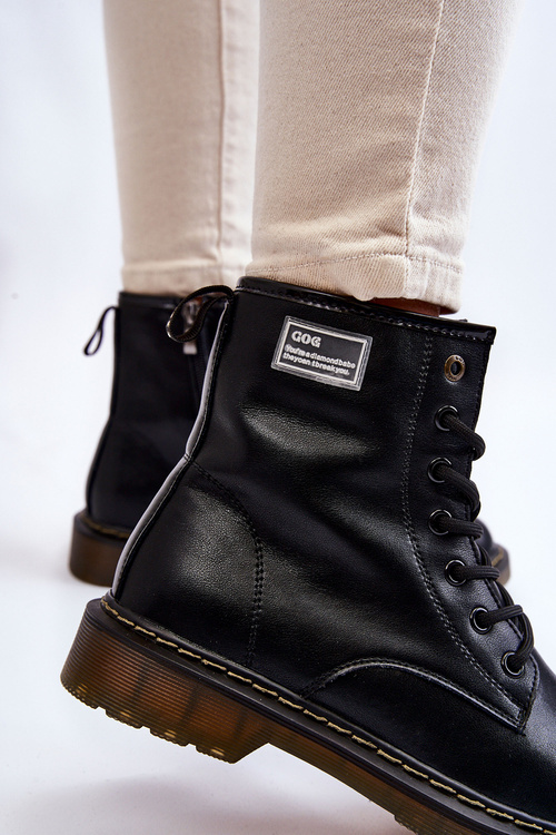 Damskie Skórzane Botki Ocieplane GOE II2N4053 Czarne