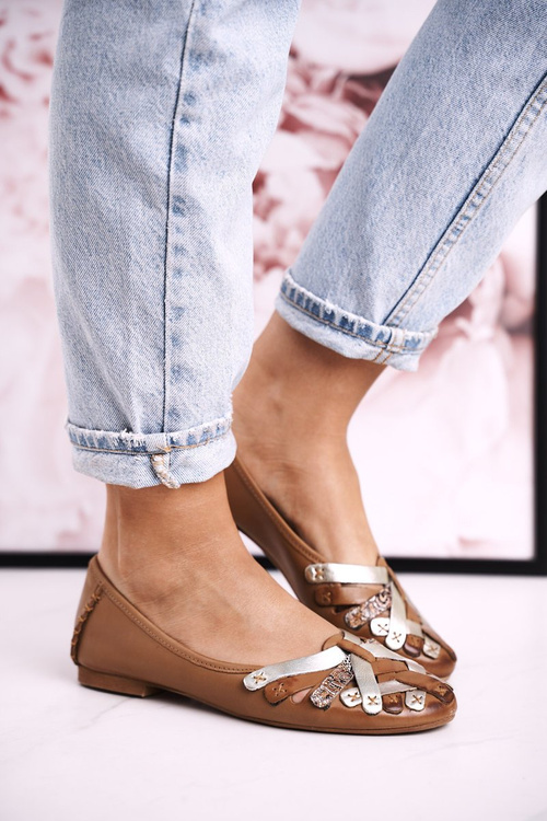 Damskie Skórzane Baleriny Maciejka Rude 01358-46