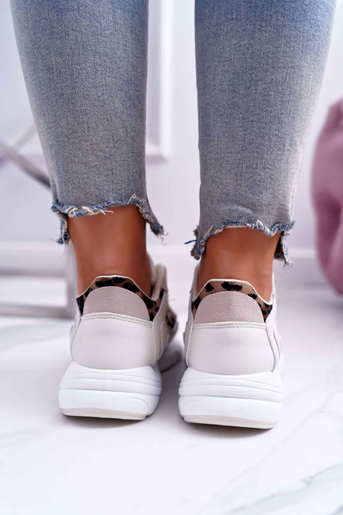 Sportowe Damskie Buty Beżowe Leopard Mezeno