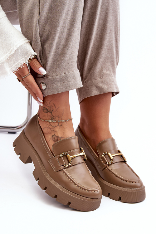 Damskie Półbuty Loafery Z Ozdobą Khaki Peuria