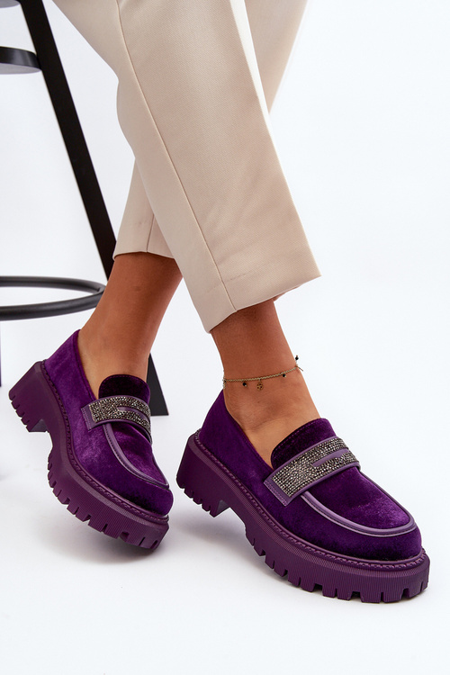 Damskie Welurowe Mokasyny Z Ozdobą Fioletowe Wendreda