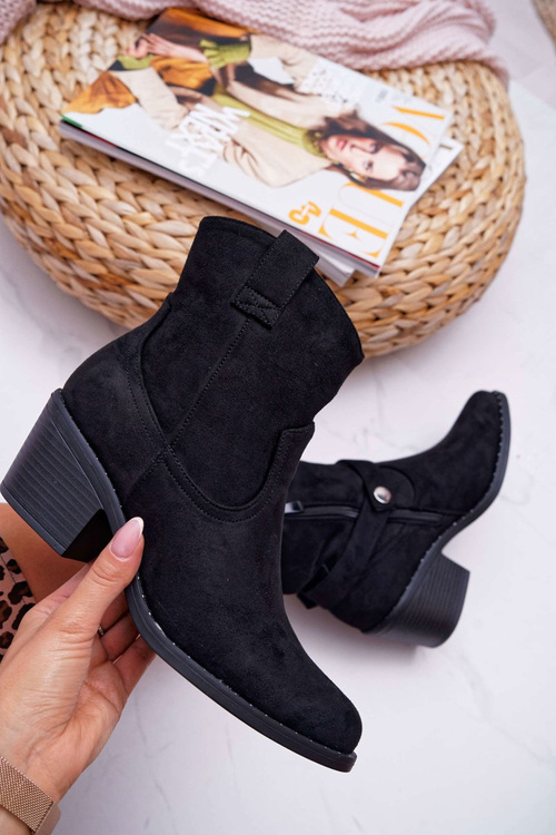 Botki Damskie Płaski Obcas Czarne Arraso