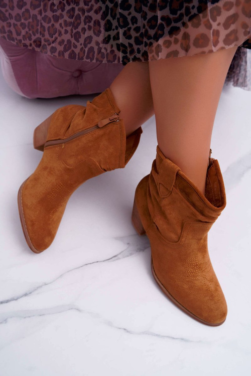 Botki Damskie Na Słupku Kowbojki Camel Maverick