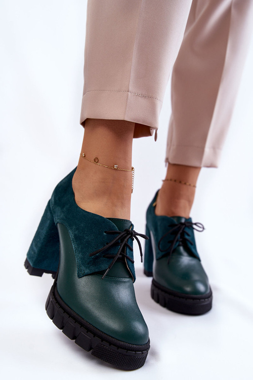 Modne Zamszowo-Skórzane Botki Na Platformie Zielone Carisa