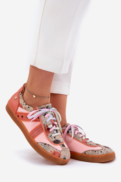 Skórzane Sneakersy Damskie Maciejka 06840-18 Pomarańczowe