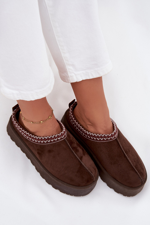 Niskie Śniegowce Damskie Z Haftem Na Platformie Czekoladowe Narirya