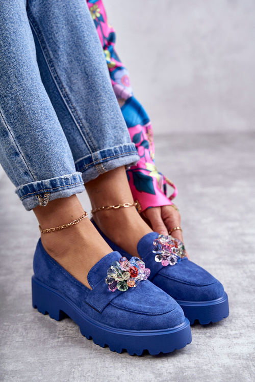 Damskie Zamszowe Półbuty Z Ozdobą Niebieskie Britt