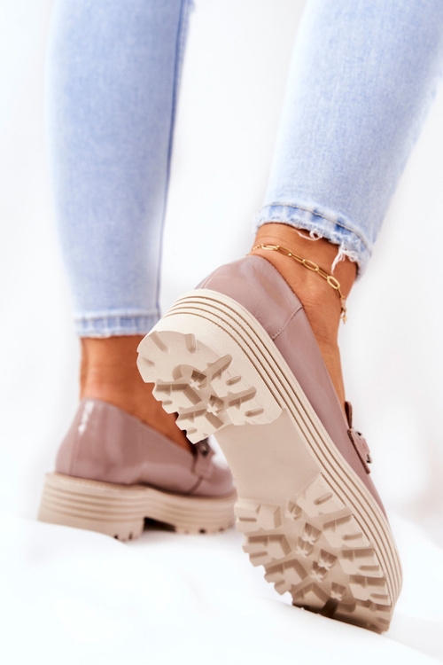 Damskie Półbuty Loafery Skórzane Ciemny Beż Laura Messi 2383