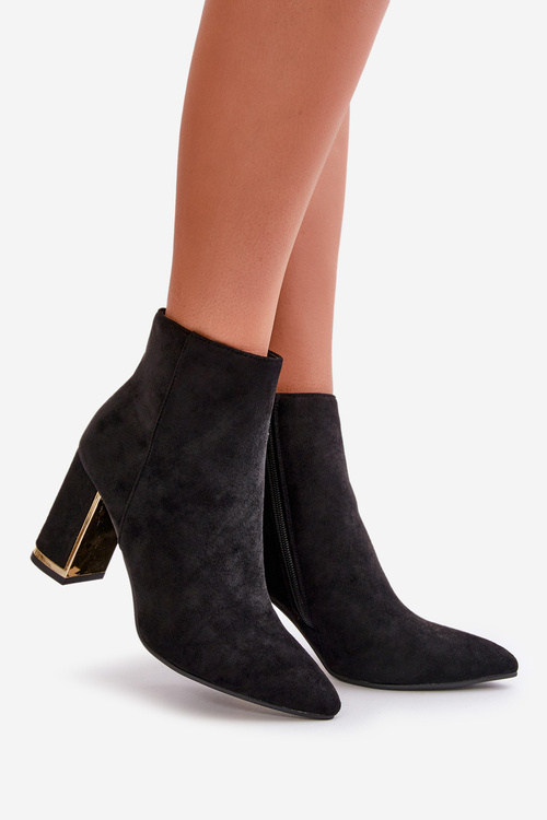 Botki Damskie Na Słupku Zapinane Na Zamek Ocieplane Eko Zamszowe Czarne Mevair