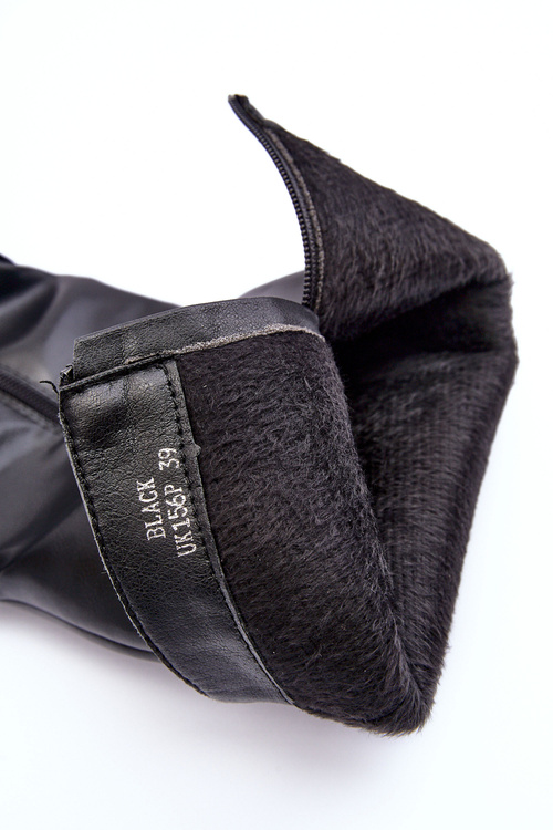 Eleganckie Skórzane Kozaki Przed Kolano Na Słupku Czarne Felsha