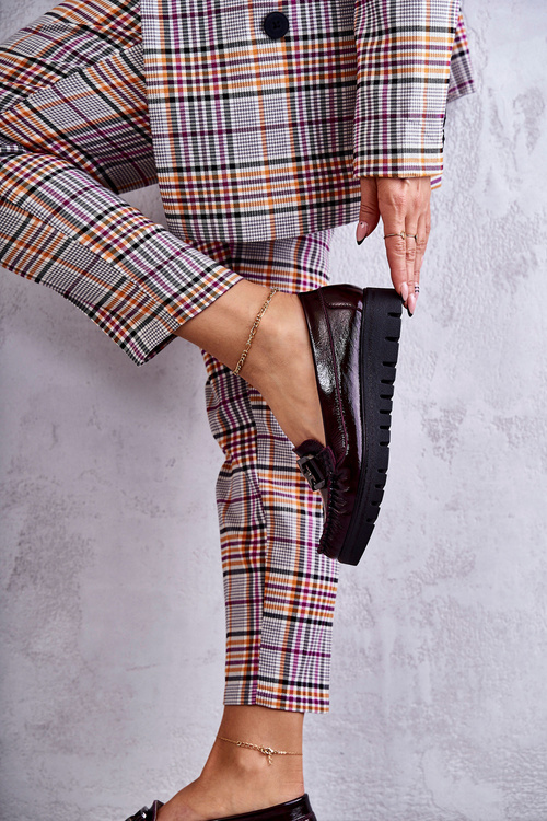 Damskie Skórzane Mokasyny Na Platformie Bordowe Venesia