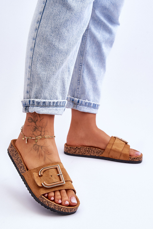 Damskie Klapki Zamszowe Na Platformie Camel Festil