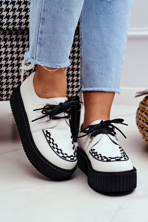 Białe Skórzane Creepersy na Platformie Gocain