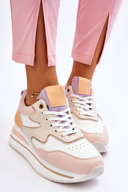 Modne Skórzane Buty Sportowe Biało-Beżowe Roen