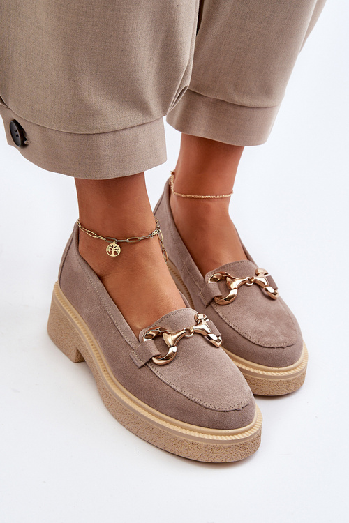 Zazoo 3429 Zamszowe Mokasyny Damskie Z Ozdobą Cappuccino