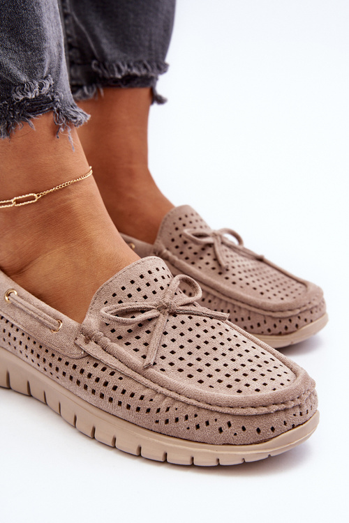 Mokasyny Damskie Z Kokardą Beżowe Reece