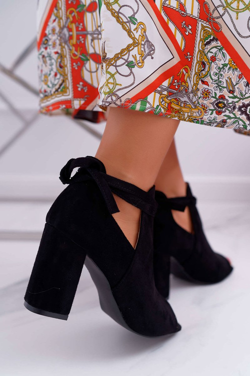 Czarne Botki Sandały Na Słupku Odkryte Palce Grays