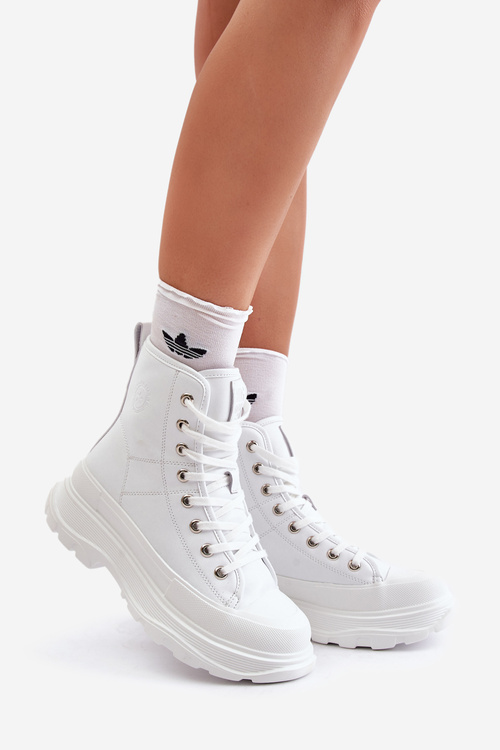 Skórzane Ocieplane Trampki Na Masywnej Platformie Big Star OO274A598 Białe