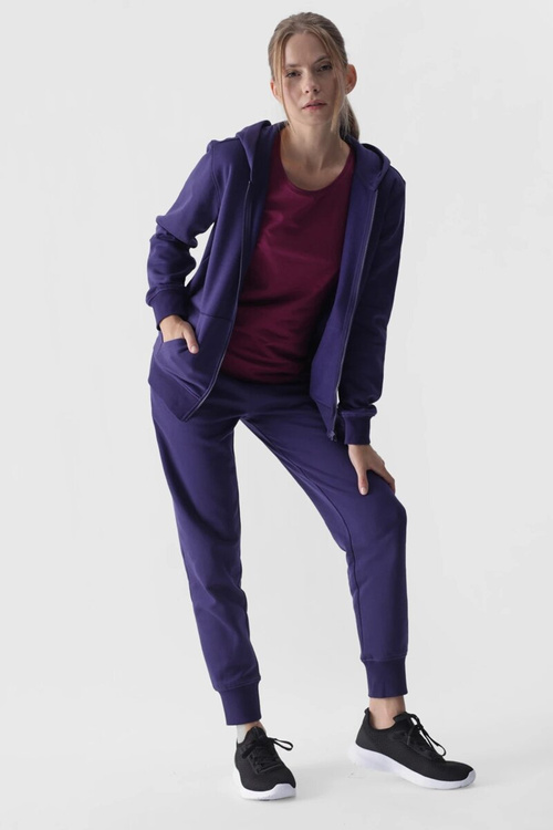 Bluza Damska Dresowa Z Kapturem Rozpinana Bawełniana 4F Granatowa 4FWMM00TSWSF1467-31S