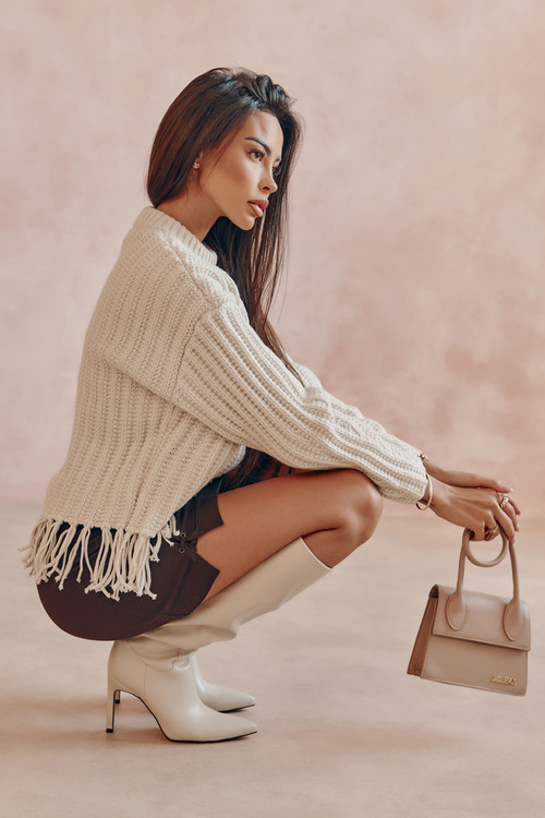 Skórzane Kozaki Na Szpilce Beżowe Rissa