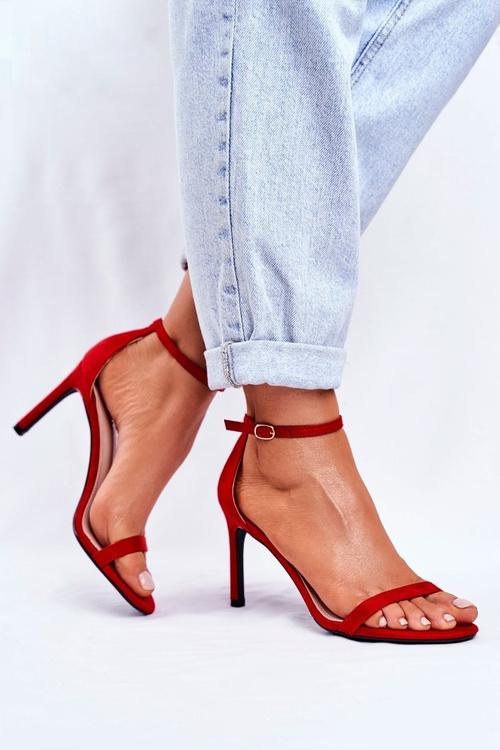 Sandały Damskie Na Szpilce Klasyczne Czerwone Basilian