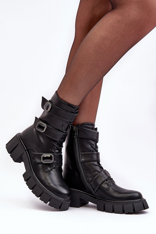 Workery Botki Damskie Skórzane Czarne S.Barski MR870-62