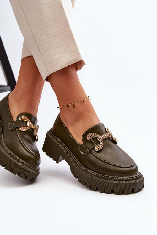 Mokasyny Damskie Z Ozdobą Ciemnozielone Gargi