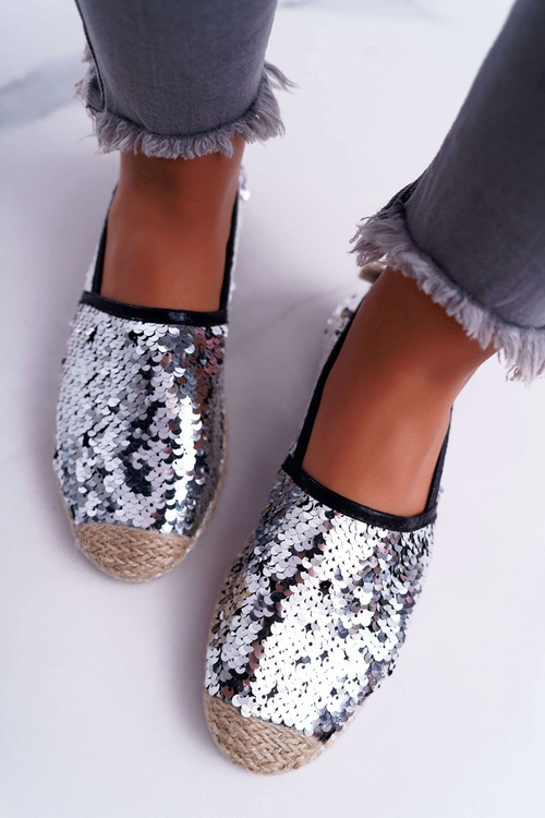 Espadryle Damskie Lu Boo Srebrne Cekiny